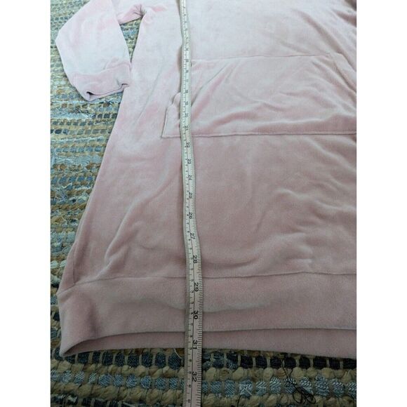 Velour Hooded Sweatshirt Tunic Dress Top Pink Kangaroo Pocket Velvet Romper - Picture 4 of 6